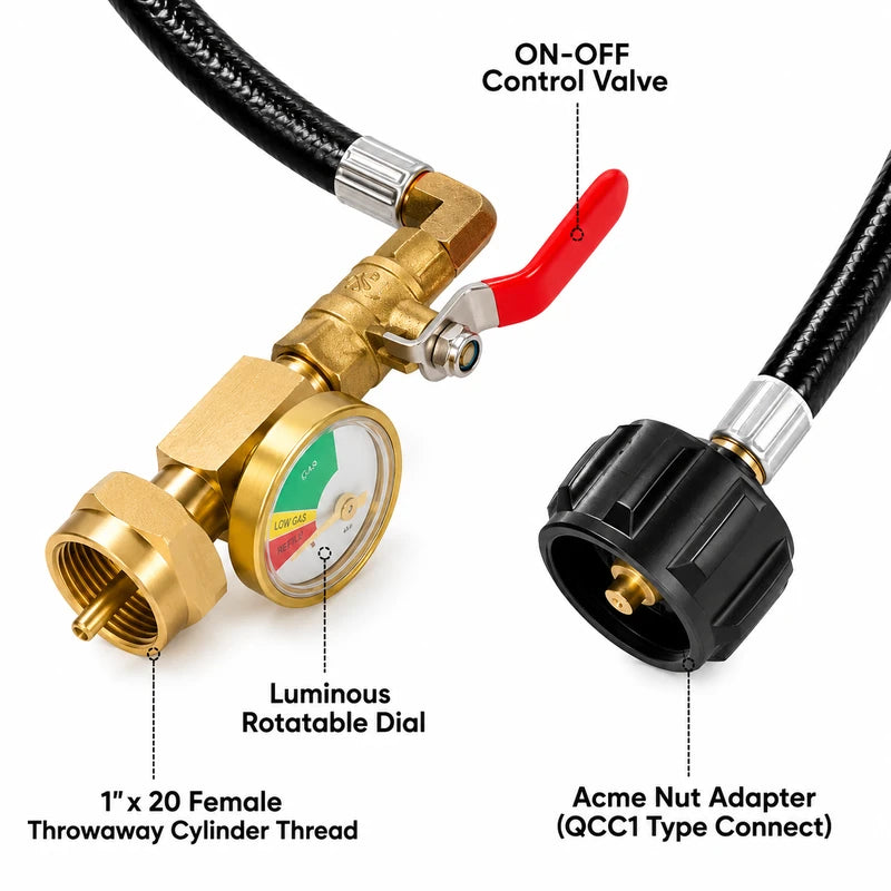 Gas regulator with labeled parts on a white background